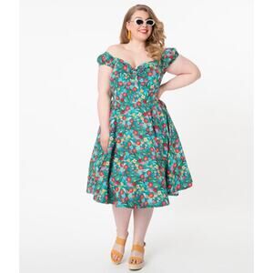 Timeless London Tropical Floral Dress Women’s 3XL US 16 Green Fit & Flare